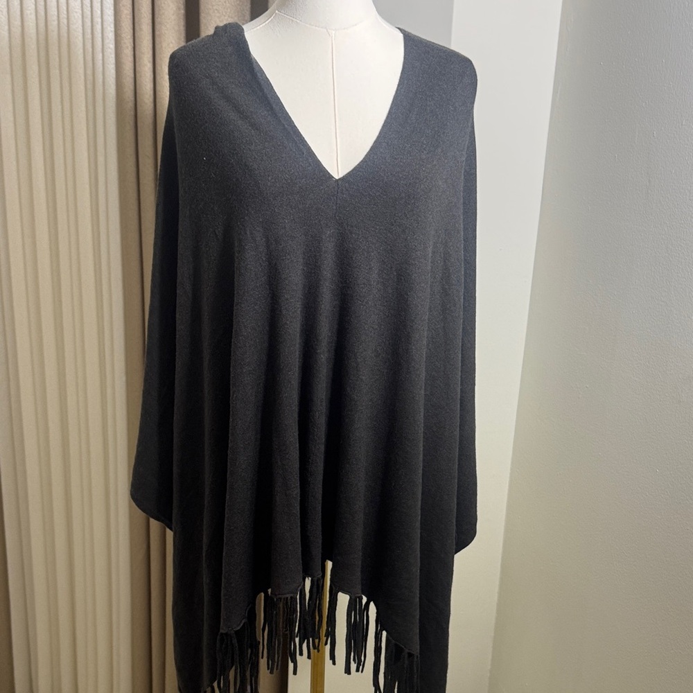 Love Stitch Charcoal Fringe Poncho